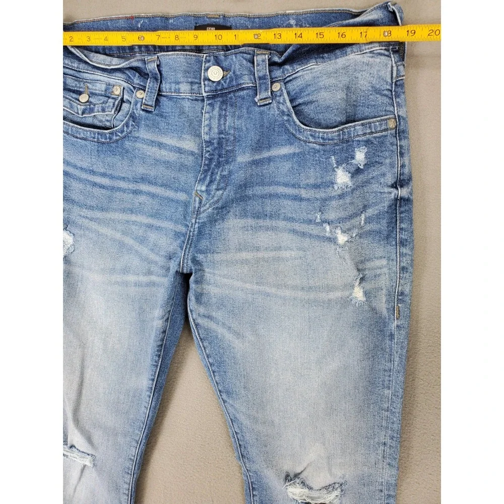 True Religion Geno Relaxed Slim Jeans Mens 38 Blue Distressed Ripped Denim